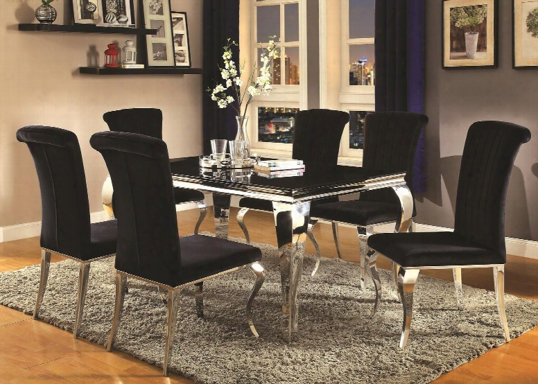 Carone Collection 705071set 7 Pc Dining Room Set With Dining Room Table + 6 Side Chairs In Black