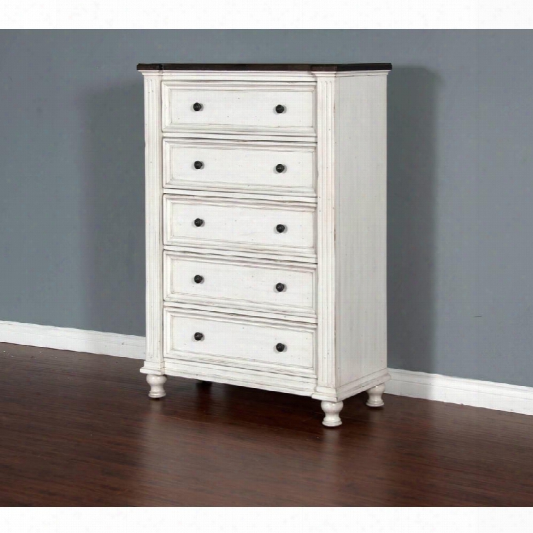 Carriage House Collection 2308ec-c 59" Chest Through  5 Drawers Removable Bun Feet And Distressed Detailing In European Cottage