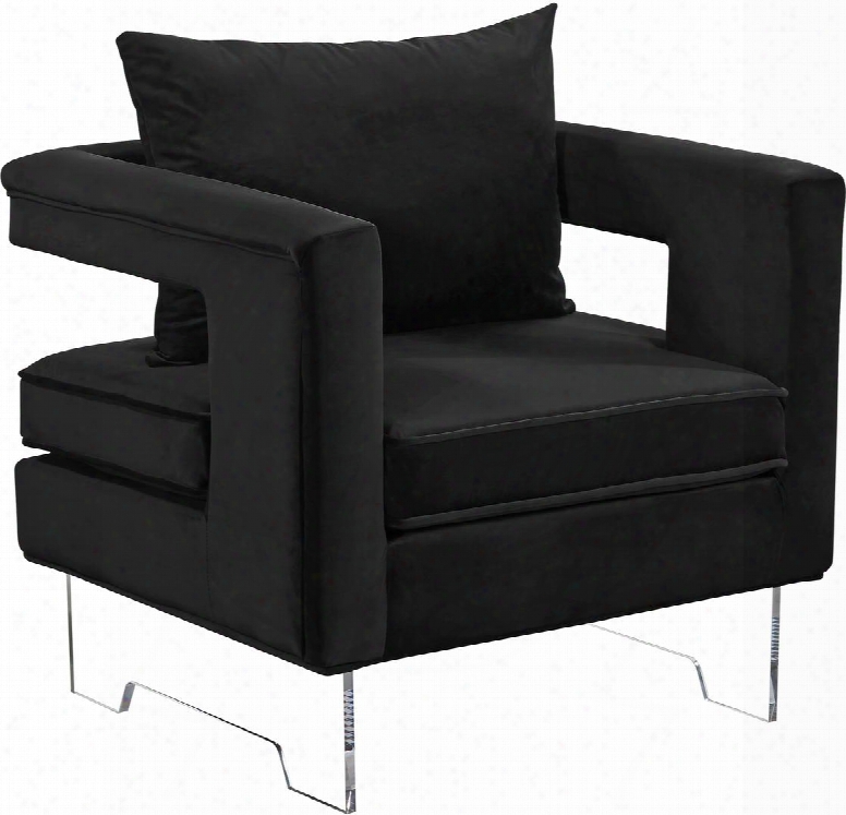 Carson 502black 32" Accent Chair With Acrylic Legs Contemporary Design And Black Velvet In