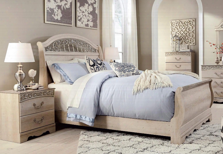 Catalina Queen Bedroom Set With Sleigh Bed And Nightstand In Antique
