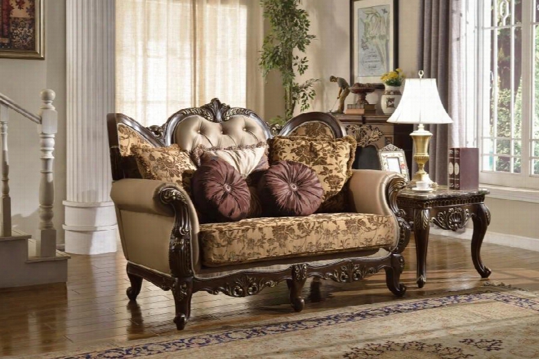 Catania 610l 69" Loveseat Including Accent Pillows Solid Wood Hand Carved Designs And Cabriole Legs In Dark