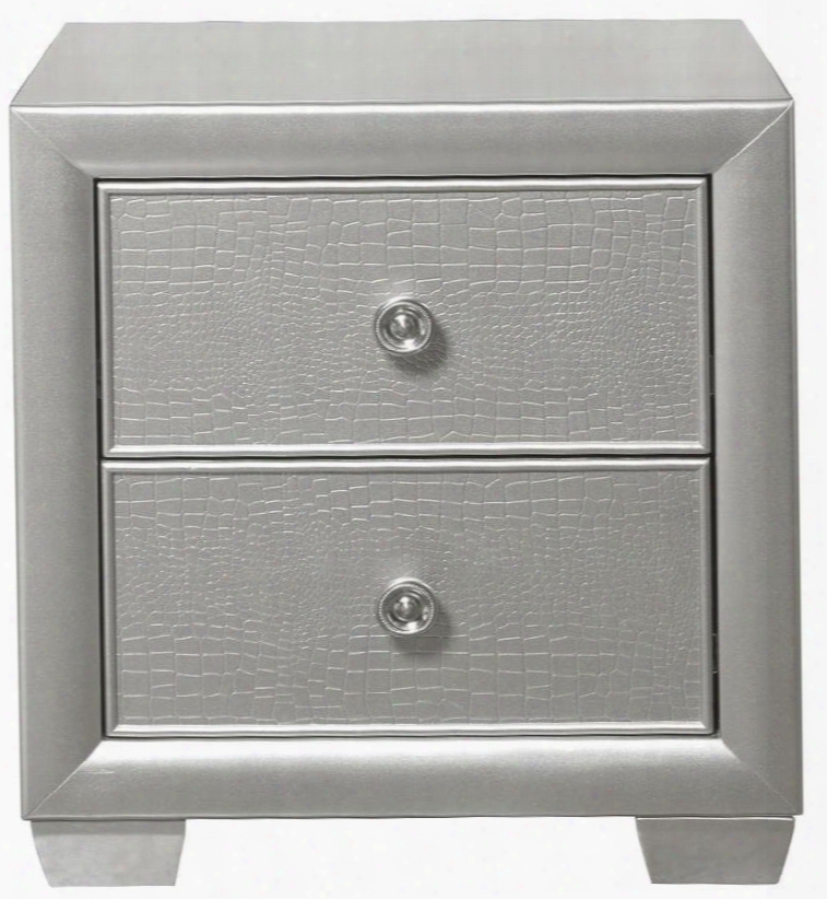 Celestial 8960050 23.6" Nightstand With 2 Drawers Faux Reptile Textured Panels Flush Fitting Top Mitered Front Frame Selected Veneers And Hardwood Solids