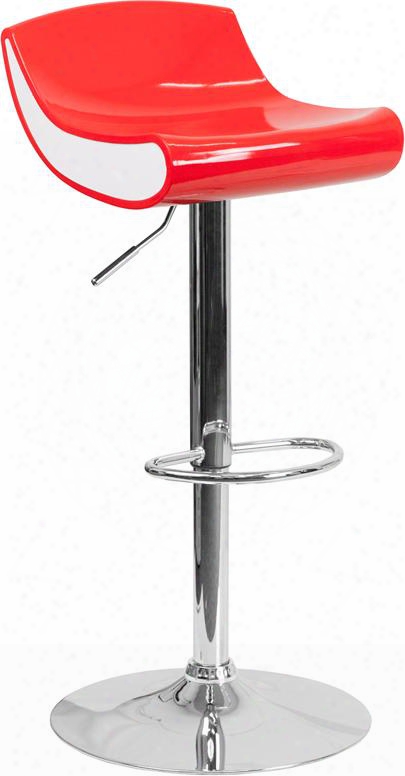 Ch-101010-red-gg 30" - 39" Plastic Barstool With Low Back Design Adjustable Height And Chrome Base In Red &