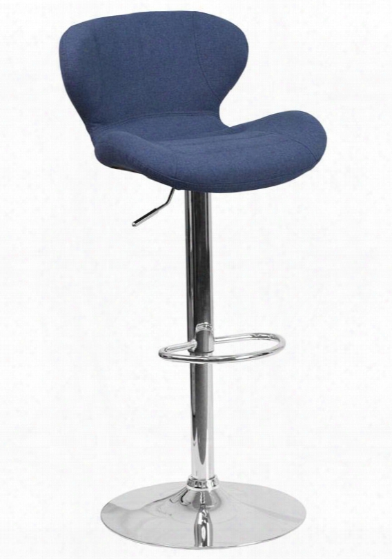 Ch-321-blfab-gg 34"-42" Fabric Upholstered Barstool With Chrome Base Adjustable Height And Swivel Seat In