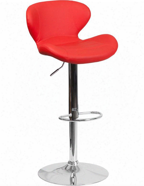 Ch-321-red-gg 34"-42" Vinyl Uphilstered Barstool With Chrome Base Adjustable Height And Swivel Seat In