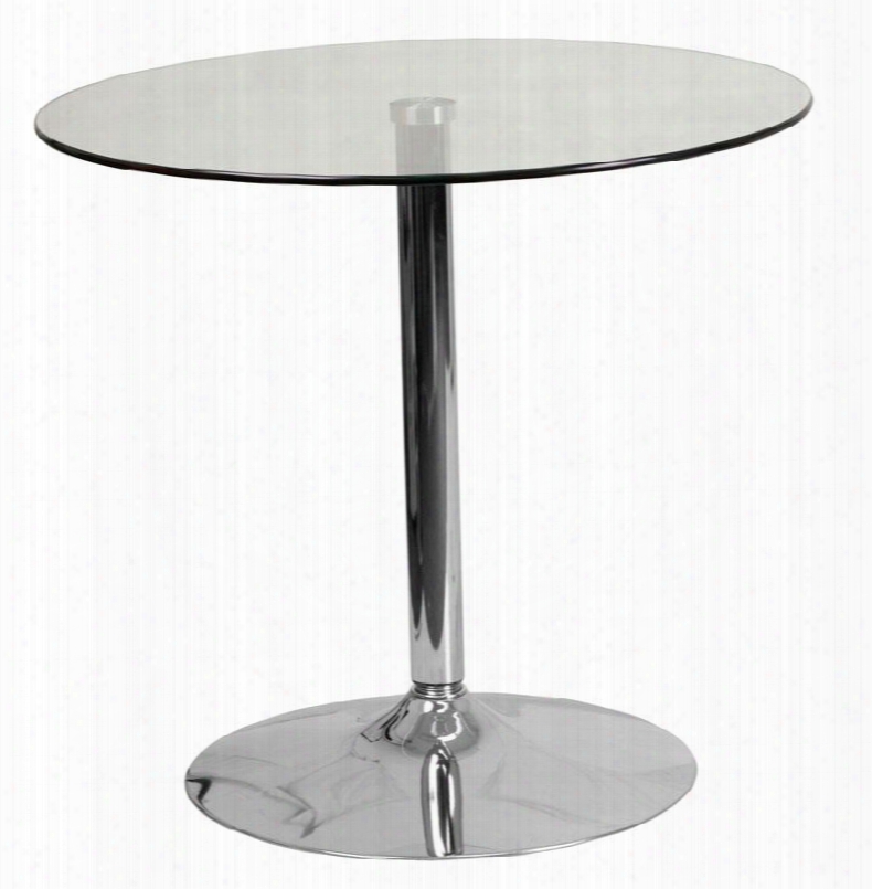 Ch-7-gg 32" Round Cocktail Table With Glass Top Chrome Base And Plastic Floor Protection Ring In Chrome