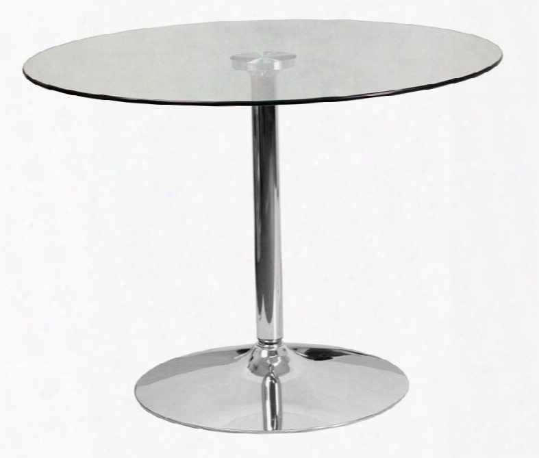 Ch-8-gg 39" Round Cocktail Table With Glass Top Chrome Base And Plastic Floor Protection Ring In Chrome