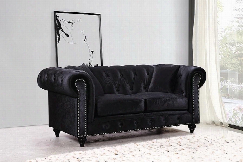 Chesterfield 662bl-l 71" Loveseat With Top Quality Velvet Upholstery Silve Nail Heads And Accent Pillows In