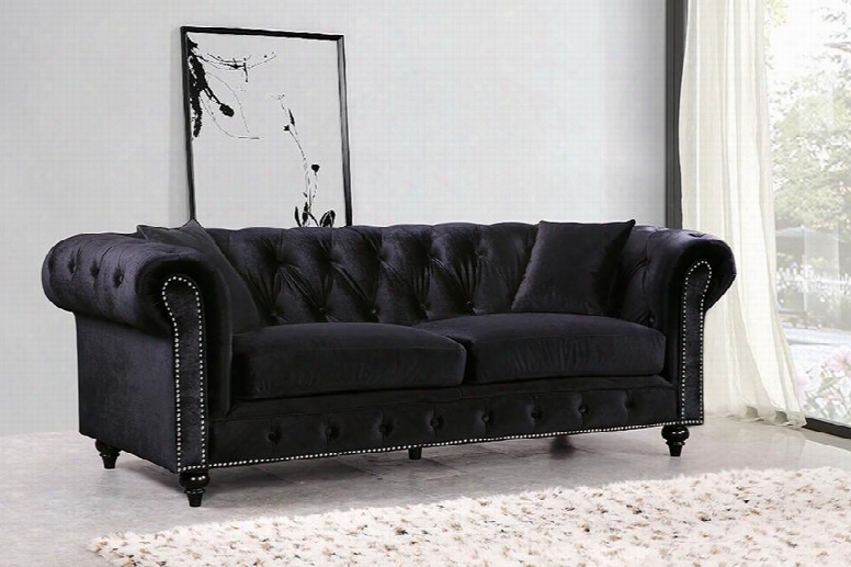 Chesterfield 662bl-s 87" Sofa With Top Quality Velvet Upholstery Silver Nail Heads And Accenting Pillows In