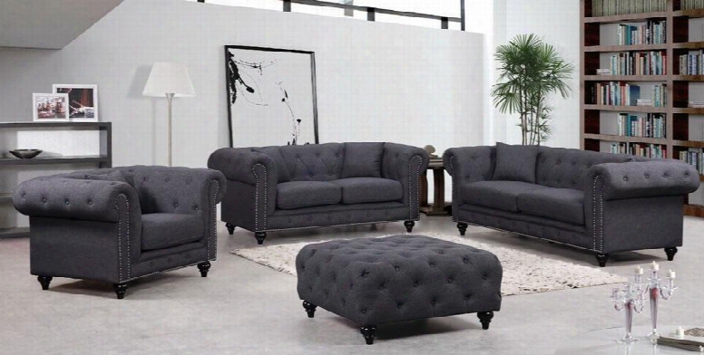 Chesterfield 662gry-s-l-c-o 4 Piece Living Room Set With Sofa + Loveseat + Chair And Ottoman In