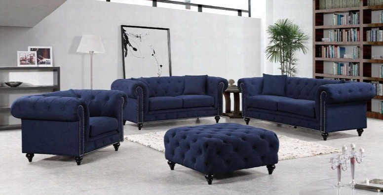 Chesterfield 662navy-s-l-c-o 4 Piece Living Room Set With Sofa + Loveseat + Chair And Ottoman In