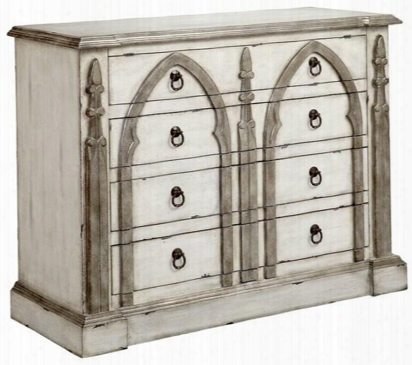 Cologne 13507 46" 4-drawer Chest With European-style Glides Raised Pewter Finish Cathedral Pattern On Drawer Ftonts And Meta L Burnished Drop Ring Hardware In