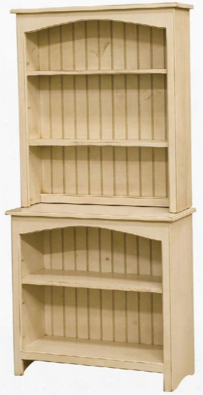 Concord 465108b 32" Bookcase With 3 Shelves Hutch And Pine Wood Construction In Buttermilk