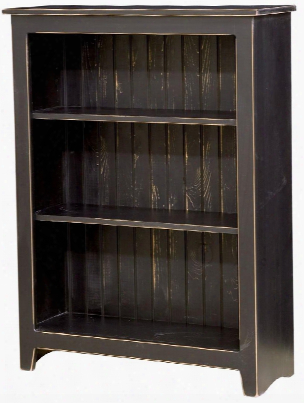 Constance 465113bl 36" Bookcase With 3 Shelves Pine Wood Construction And Distressed Detailig In Black