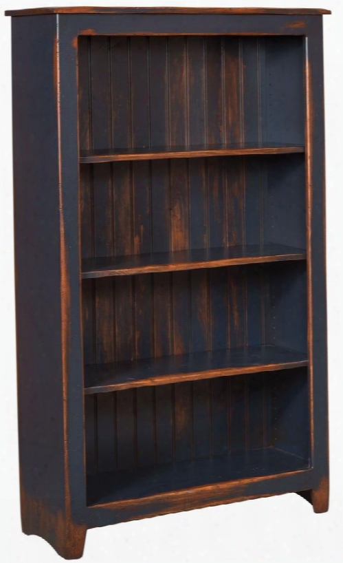 Cornelia 465114nda 36" Bookcase With 4 Shelves Distress Antique And Pine Wood Construction In Navy