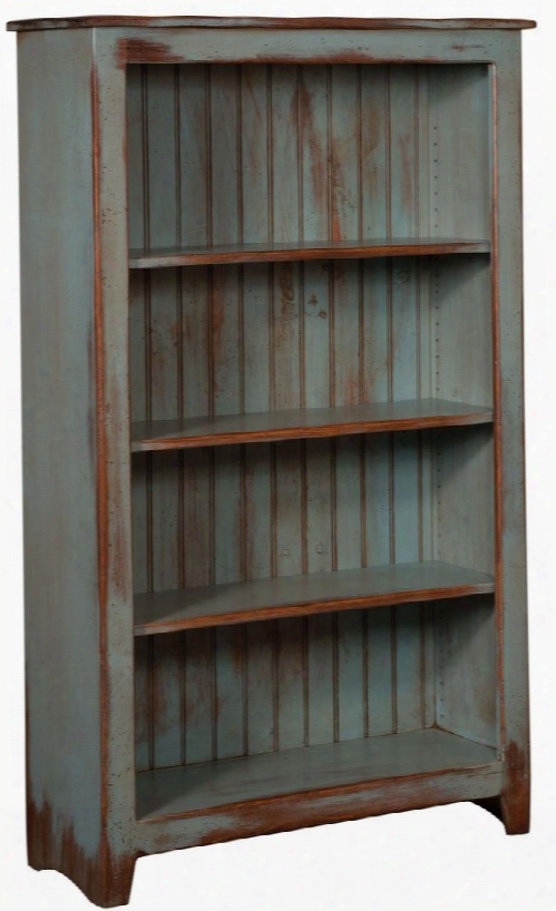 Cornelia 465114sda 3&6quot; Bookcase With 4 Shelves Distress Antiquea Nd Pine Wood Construction In Seafoam