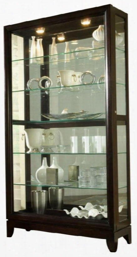 D022009 46" Curio Cabinet With Two-way Felt-lined Sliding Doors Lock Mirrored Back Adjustable Glass Shelves In Chocolate Cherry