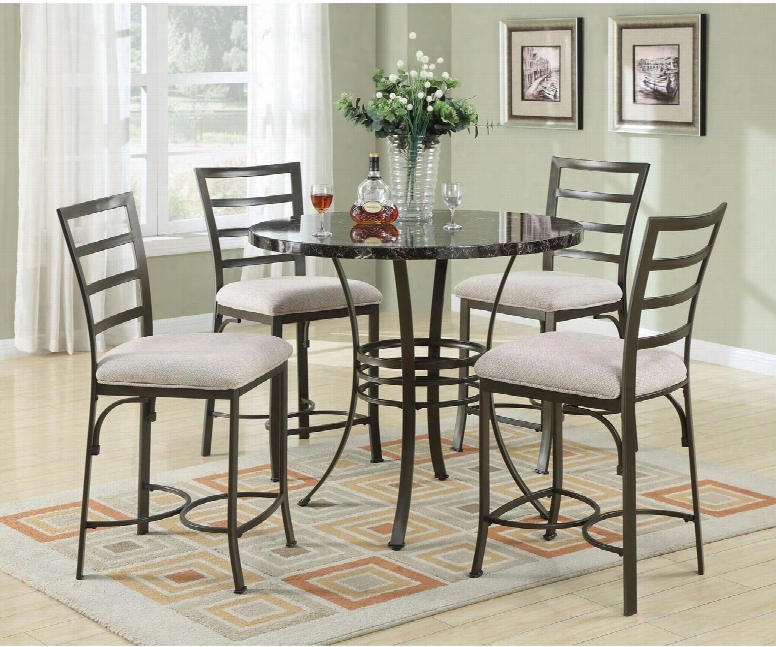 Daisy 70090bkt4wc 5 Pc Bar Table Set With Counter Height Table + 4 White Chairs In Antique Bronze