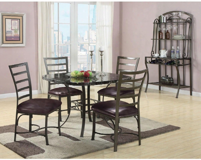 Daisy Collection 70157tcrb 6 Pc Dining Room Set With Dining Table + 4 Side Chairs + Baker's Rack In Antique Bronze Metal