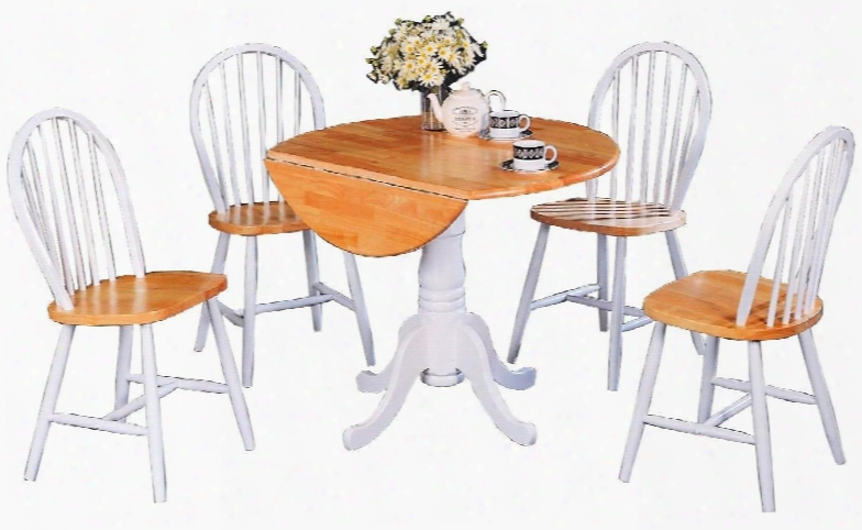 Damen 4241tc 5 Pc Dining Room Set With Dining Table + 4 Side Chairs In Natural Brown And White