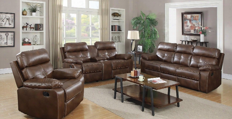 Damiano 601691slc 3 Pc Living Room Set With Reclining Sofa + Reclining Loveseat + Glider Recliner In Brown