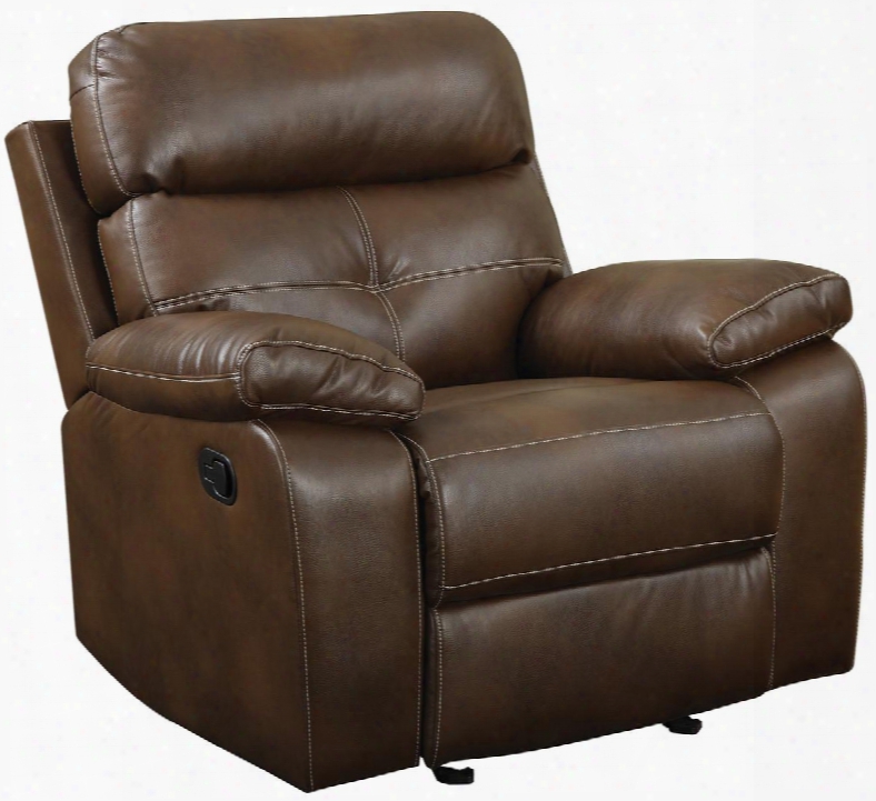 Damiano 601693 41.75" Gliding Recliner With Button Tuft Detailing Contrasting Stitch Faux Leather Upholstery Attached Seat And Back In Brown