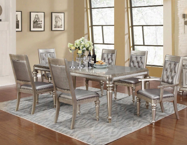 Danette 106471sa 7 Pc Dining Room Set With Dining Table + 4 Side Chairs + 2 Armchars In Metallic Platinum