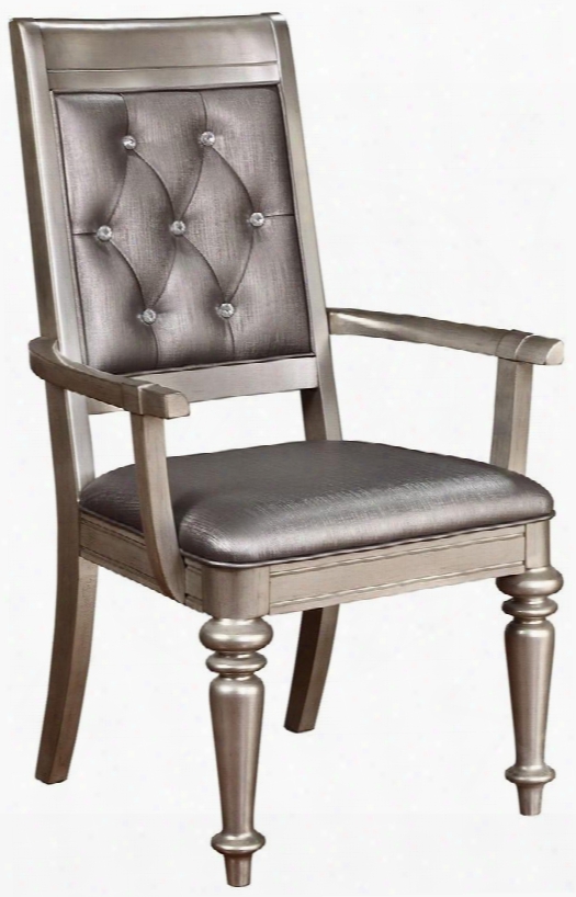 Danette 106473 24.5" Armchair With Rhinestone Button Tufting Leatherette Upholstry Tapered And Turned Legs In Metallic Platinum