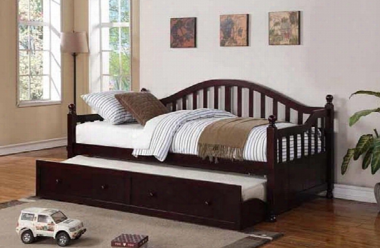Daybeds 300090 81.5" Daybed With Trundle Included Arched Camelback Design Slat Detailing And Woode Nknobs In Cappuccino