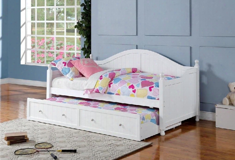 Daybedscollection 300053 Twin Size Daybed With Roll-out Trundle Crystal Knobs Arched Camel Back Design And Turned Legs In White