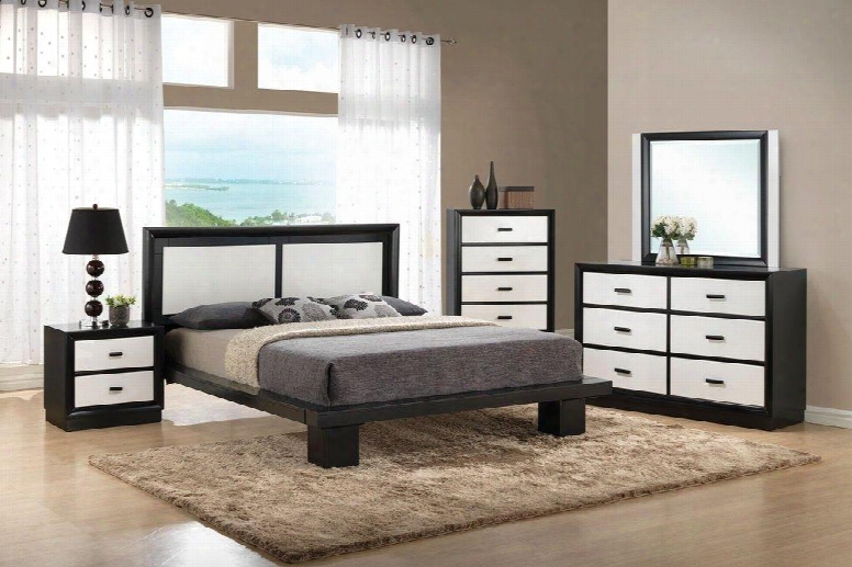 Debora 20610q5pc Bedroom Set With Queen Size Bed + Dresser + Mirror + Chest + Nightstand In Black And White