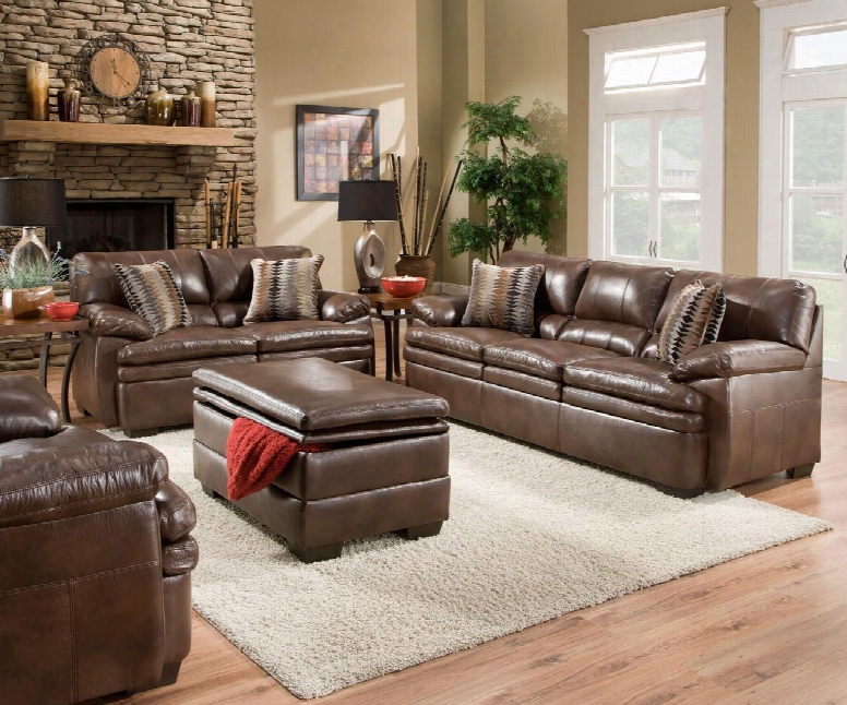 Devin 52310slco 4 Pc Living Room Set With Sofa + Loves Eat + Chair + Storage Ottoman In Editor Brown