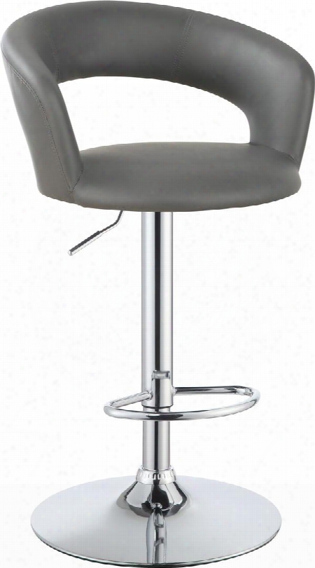 Dining Chairs And Bar Stools 120397 35" Bar Chair With Adjusable Height Mechanism Curved Back Design Round Foot Rest Shiny Steel Base And Faux Leather