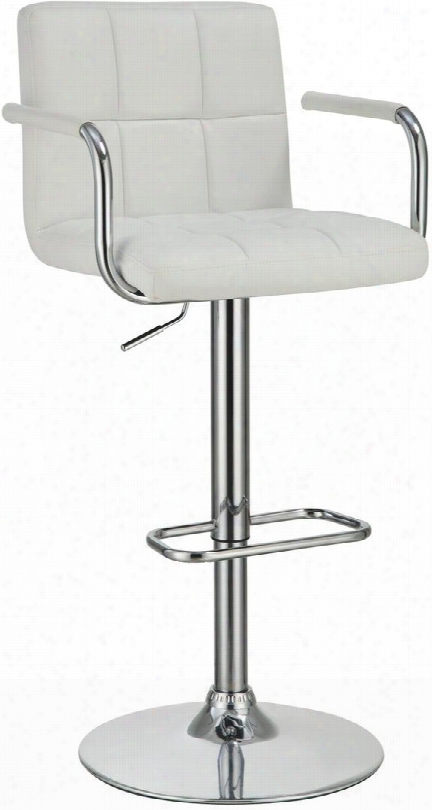 Dining Chairs And Bar Stools 121097 43" Adjustabl Bar Stool With Grid Pattern Silver Colored Base Foot Rest And Leatherette Upholstery In White