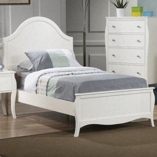 Dominique 400561t Twin Size Youth Panel Bed With Flared Posts Simple Curved Molding Wood Con$truction And French Country Design In White