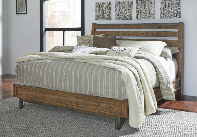 Dondie B663-56/58 King Size Sleigh Bed With Varied Natural Distressing Solid Wood Construction And Metal Legs In Warm