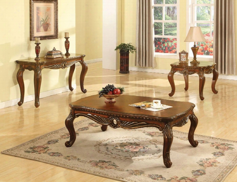 Dorothea 80590ces 3 Pc Living Room Table Set With Coffee Table + End Table + Sofa Table In Cherry