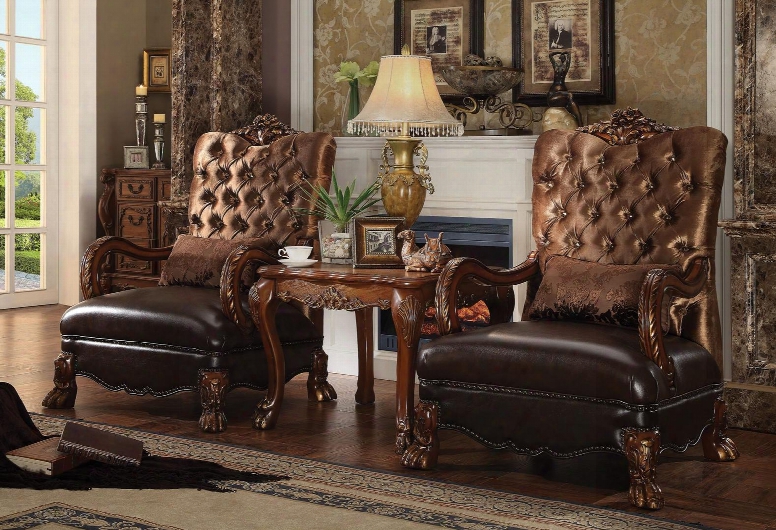 Dresden 52097ct 3 Pc Living Room Set With 2 Accents Chairs + End Table In Cheryr Oak