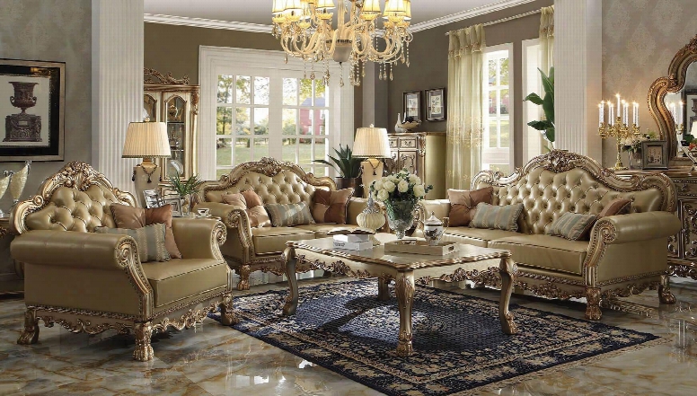Dresden 53160slct 6 Pc Living Room Set With Sofa + Loveseat + Chair + Coffee Table + 2 End Tables In Gold Patina