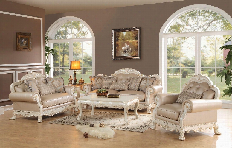 Dresden 53260slct 5 Pc Living Room Set With Sofa + Loveseat + Chair + Coffee Table + End Table In Antique White