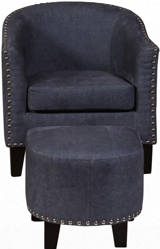 Ds-2278-900-118 28" Fabric Upholstered Accent Chair & Ottoman With Stitched Detailing Nail Head Accents And Tapered Legs In