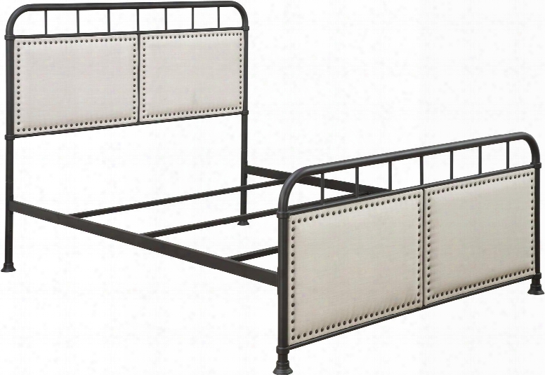 Ds-2642-290 85.6" Easy To Clean Fabric Uupholstered Metal All-in-one Queen Bed With Nail Head Accents In