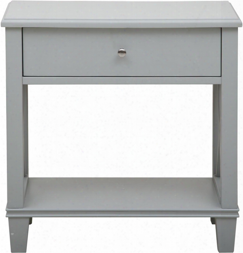 Ds-a092018 26" Open 'x' Leg Side Table Including Bottom Shelf And Drawer With Metal Side Guides And Brushed Nickel Knobs In
