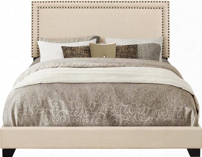 Ds-a123-291-104 85.5" Fabric Upholstered All-in-one King Sized Bed With Nail Head Accents In