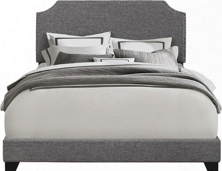 Ds-a124-291-109 86" All-in-one King Sized Fabric Upholstered Bed With Brushed Nickel Finished Nail Head Trim In