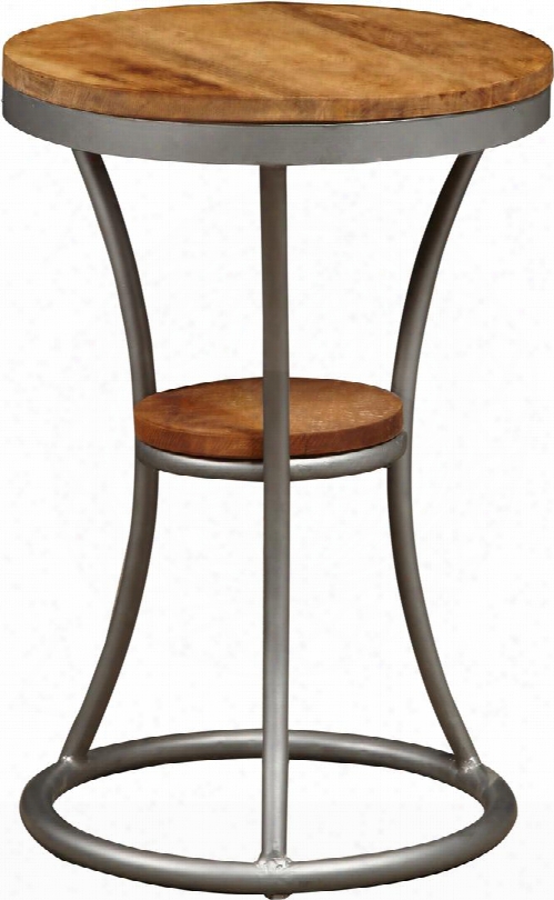 Ds-a161-502 16" Handmade Wood And Iron Round Stool With Smoked Iron Frame With Two Inset Rustic Wood Panels In