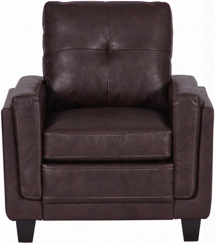 Ds-a192-681-299 35" Bonded Leather Upholstered Modern Sofa With Stitched Detailing And Tapered Legs In