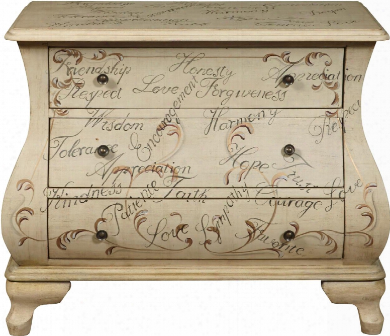 Ds-p017037 Hand Painted Words Bombay Chest Including Three Drawers With Bronze Hardware Molding Detail And Simple Pulls In Antique