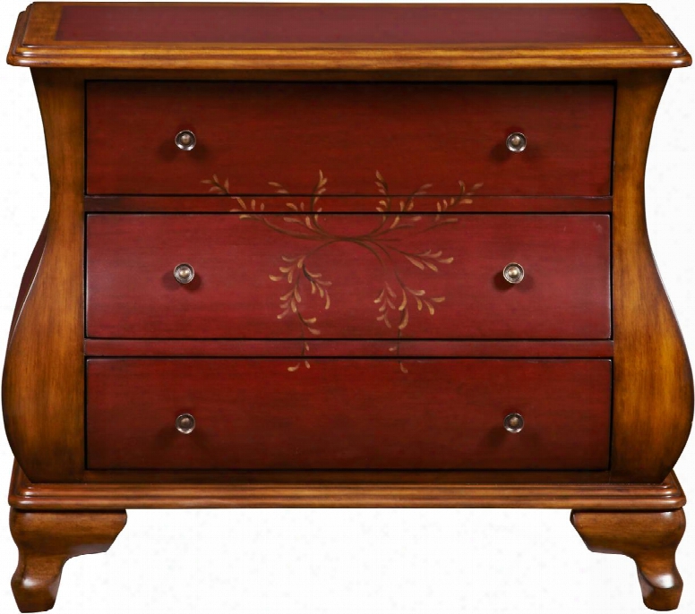 Ds-p017064 Red Two Toned Hand Painted Bombay Chest Including Three Drawers With Antique Brass Hardware Distressed Detailing And Molding Detail In
