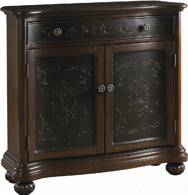 Ds-p017065 42" Faux Metal Inlay Hall Chest Including One Drawer Two Doors And One Adjustable Shelf With Decorative Hardware Bun Feet And Molding Detail In